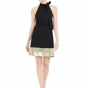 Vince Camuto Women's Black & Gold Sequin Shift Dress Size 2P